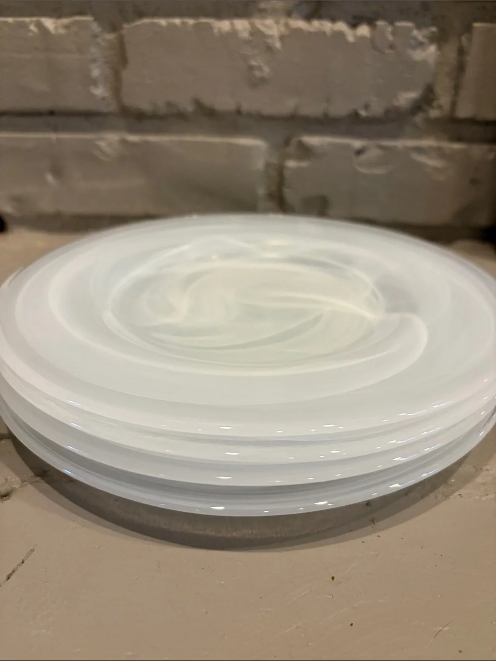 Set of 4 Alabaster White Swirl Glass Salad/Luncheon/Dessert Plates 8.75 inches